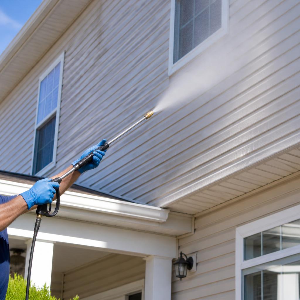 Soft washing a home's vinyl siding
